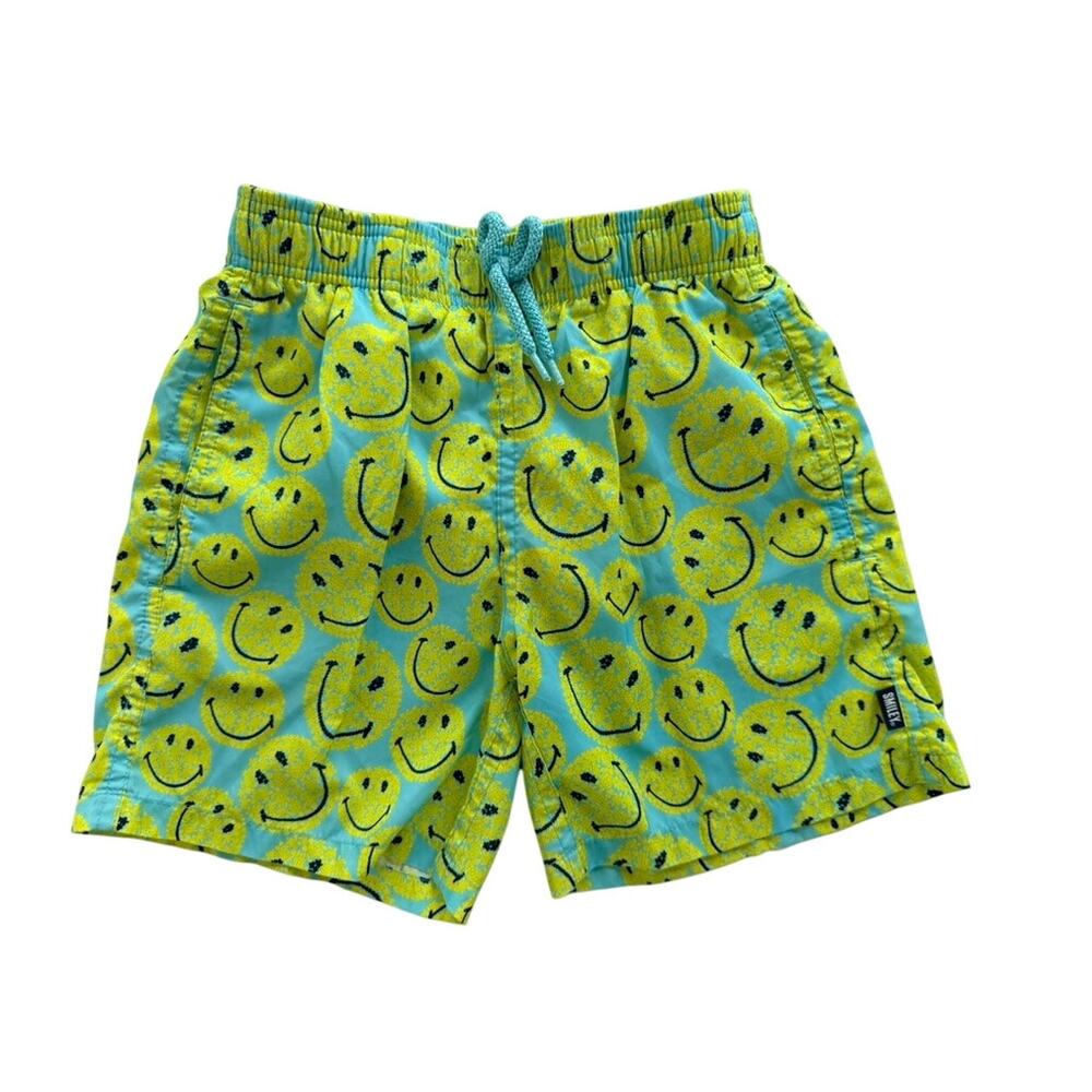 Vilebrequin Boys Swim Trunk Shorts X Smiley Print Size 8 Yellow Teal